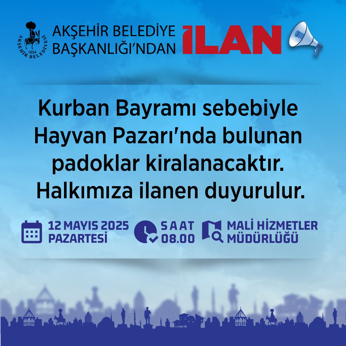 Akşehir Belediyesi Kurban Bayramı Öncesi Hayvan Pazarı Padok Kiralama İşlemleri Başlıyor