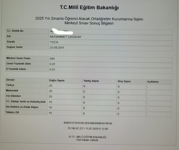 Akşehir'de LGS'de Türkiye Birincisi Çıktı: Muhammet Çağatay Yüca
