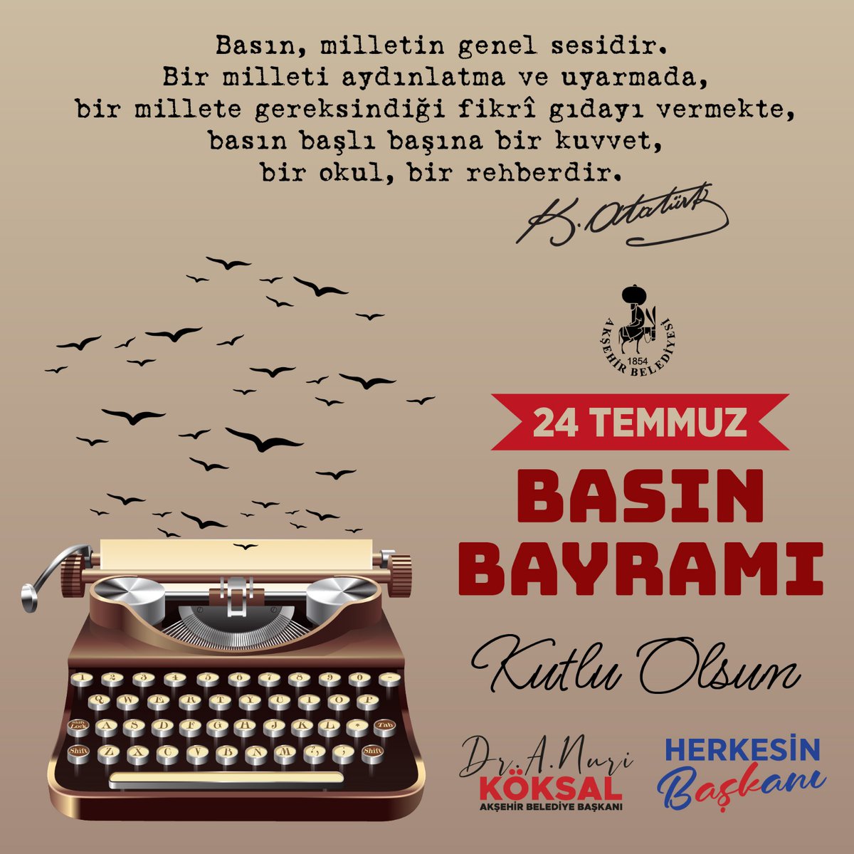 Akşehir Belediyesi'nden Gazeteciler ve Basın Bayramı Mesajı
